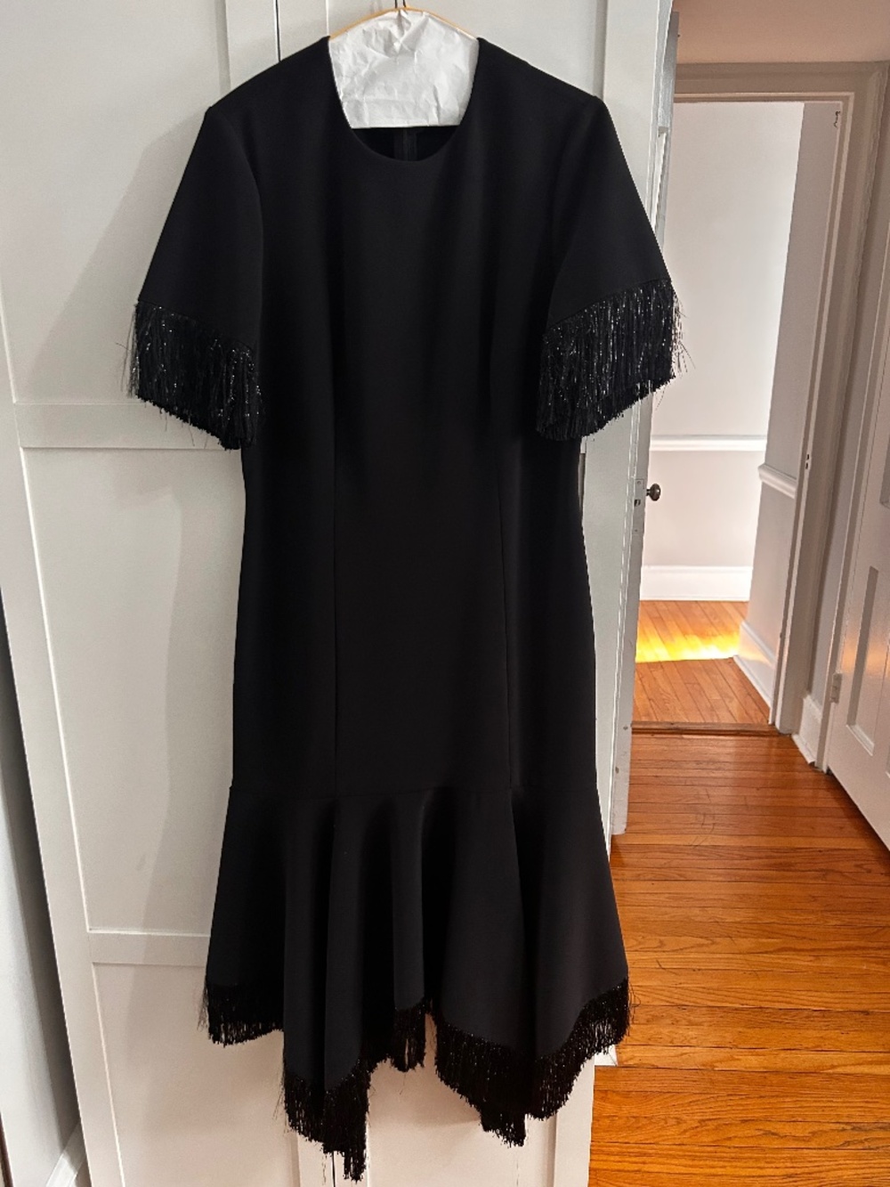 Sachin and Babi black fringe midi dress